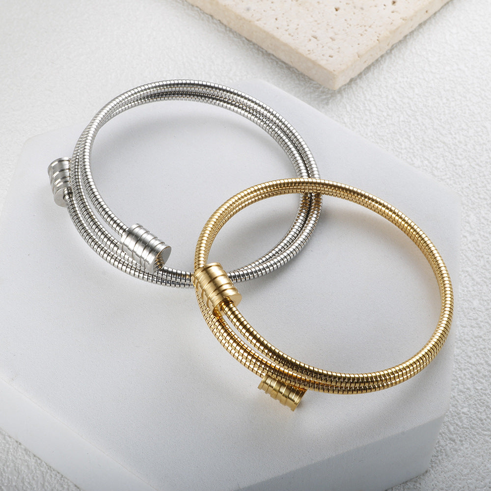 "Orbit Bound β Minimalist Steel Cuff Bracelet"