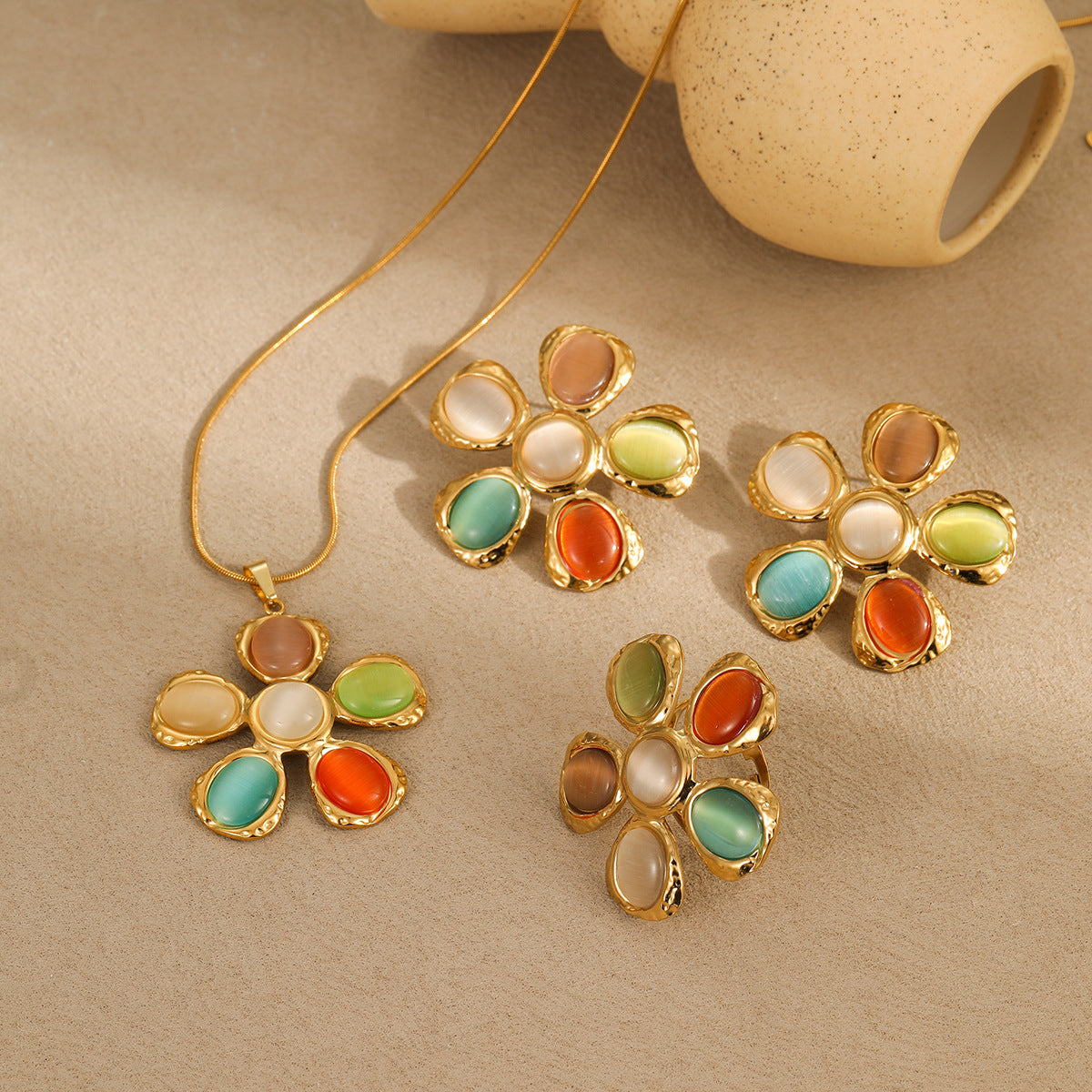"Golden Bloom – Floral 18K Statement Set"