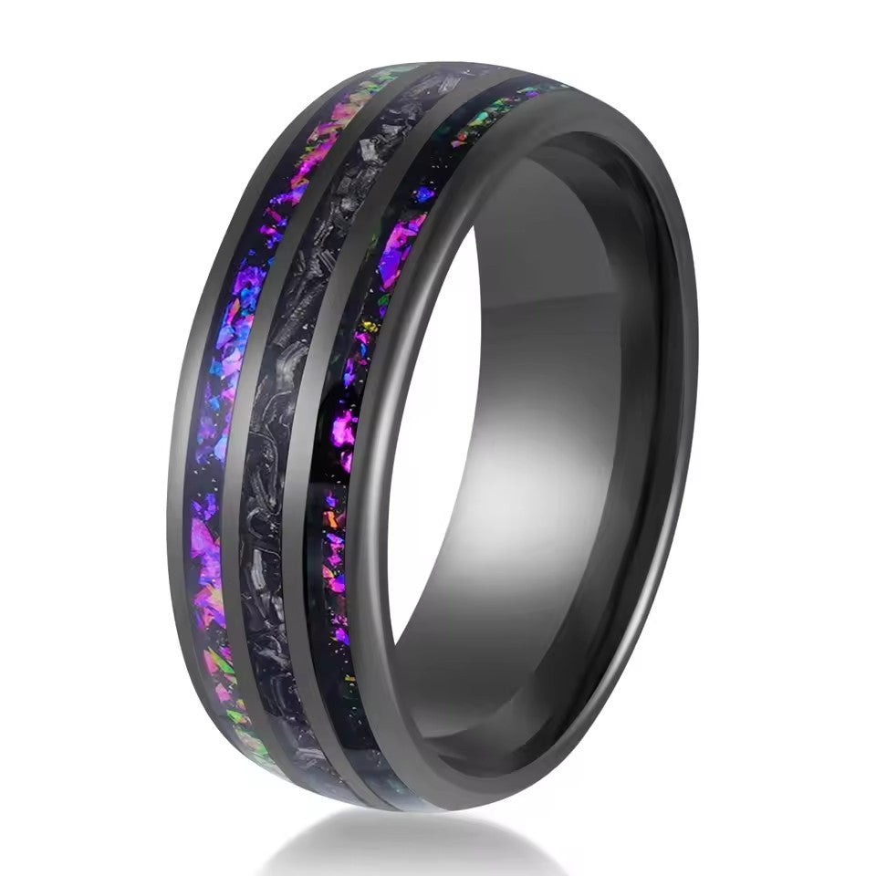 "Obsidian Orbit – Triple Groove Steel Ring"
