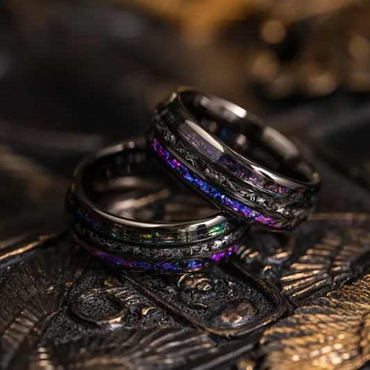 "Obsidian Orbit – Triple Groove Steel Ring"