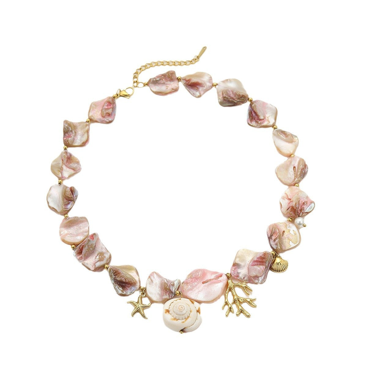 "Coastal Charm – Coral & Shell Vacation Necklace"